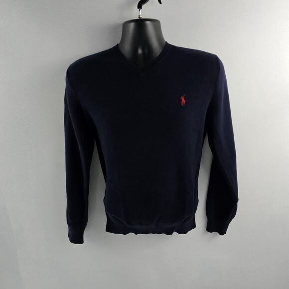 Polo Ralph Lauren v neck sweateer blue‎ medium mens 5105 - Picture 1 of 7